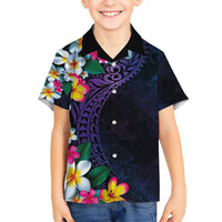 Hawaiian Plumeria-Polynesian Art Tattoo Frosted Blue Violet Color Kid Hawaiian Shirt LT03 Kid Blue - Polynesian Pride