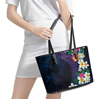 Hawaiian Plumeria-Polynesian Art Tattoo Frosted Blue Violet Color Leather Tote Bag