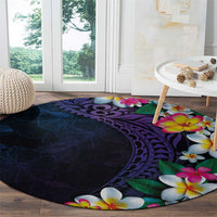 Hawaiian Plumeria-Polynesian Art Tattoo Frosted Blue Violet Color Round Carpet