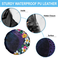 Hawaiian Plumeria-Polynesian Art Tattoo Frosted Blue Violet Color Spare Tire Cover