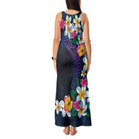 Hawaiian Plumeria-Polynesian Art Tattoo Frosted Blue Violet Color Tank Maxi Dress