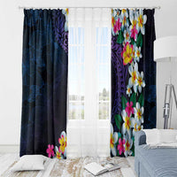 Hawaiian Plumeria-Polynesian Art Tattoo Frosted Blue Violet Color Window Curtain LT03 - Polynesian Pride