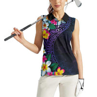 Hawaiian Plumeria-Polynesian Art Tattoo Frosted Blue Violet Color Women Sleeveless Polo Shirt