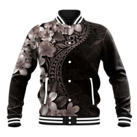 Hawaiian Plumeria-Polynesian Art Tattoo Grayscale Color Baseball Jacket LT03 Unisex Gray - Polynesian Pride