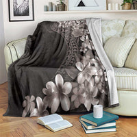 Hawaiian Plumeria-Polynesian Art Tattoo Grayscale Color Blanket LT03 Gray - Polynesian Pride