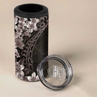 Hawaiian Plumeria-Polynesian Art Tattoo Grayscale Color 4 in 1 Can Cooler Tumbler