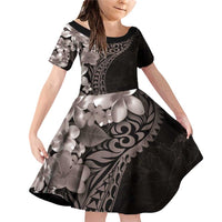 Hawaiian Plumeria-Polynesian Art Tattoo Grayscale Color Family Matching Off Shoulder Short Dress and Hawaiian Shirt