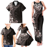 Hawaiian Plumeria-Polynesian Art Tattoo Grayscale Color Family Matching Tank Maxi Dress and Hawaiian Shirt