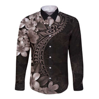 Hawaiian Plumeria-Polynesian Art Tattoo Grayscale Color Long Sleeve Button Shirt LT03 Unisex Gray - Polynesian Pride