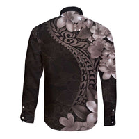 Hawaiian Plumeria-Polynesian Art Tattoo Grayscale Color Long Sleeve Button Shirt LT03 - Polynesian Pride