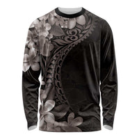 Hawaiian Plumeria-Polynesian Art Tattoo Grayscale Color Long Sleeve Shirt LT03 Unisex Gray - Polynesian Pride