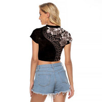 Hawaiian Plumeria-Polynesian Art Tattoo Grayscale Color Raglan Cropped T Shirt LT03 - Polynesian Pride