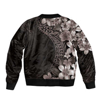 Hawaiian Plumeria-Polynesian Art Tattoo Grayscale Color Sleeve Zip Bomber Jacket