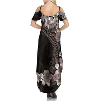 Hawaiian Plumeria-Polynesian Art Tattoo Grayscale Color Summer Maxi Dress LT03 - Polynesian Pride