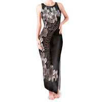 Hawaiian Plumeria-Polynesian Art Tattoo Grayscale Color Tank Maxi Dress LT03 Women Gray - Polynesian Pride