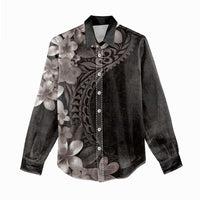 Hawaiian Plumeria-Polynesian Art Tattoo Grayscale Color Women Casual Shirt