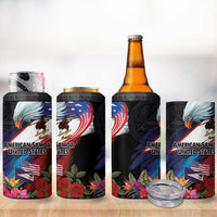 American Samoa and United States Together 4 in 1 Can Cooler Tumbler National Flag with Eagle-Hibiscus and Rose