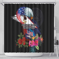 American Samoa and United States Together Shower Curtain National Flag with Eagle-Hibiscus and Rose