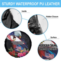 American Samoa and United States Together Spare Tire Cover National Flag with Eagle-Hibiscus and Rose