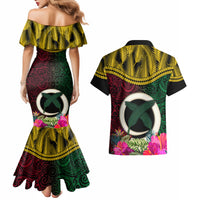 Vanuatu 44th Anniversary Independence Day Couples Matching Mermaid Dress and Hawaiian Shirt Boars Tusk and Namele Plant LT03 - Polynesian Pride