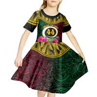 Vanuatu 44th Anniversary Independence Day Kid Short Sleeve Dress Boars Tusk and Namele Plant LT03