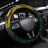 Vanuatu 44th Anniversary Independence Day Steering Wheel Cover Boars Tusk and Namele Plant LT03 Universal Fit Black - Polynesian Pride