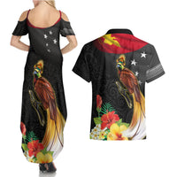 Papua New Guinea Independence Day Couples Matching Summer Maxi Dress and Hawaiian Shirt PNG Flag and Bird-of-Paradise LT03 - Polynesian Pride