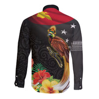 Papua New Guinea Independence Day Long Sleeve Button Shirt PNG Flag and Bird-of-Paradise
