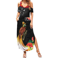 Papua New Guinea Independence Day Summer Maxi Dress PNG Flag and Bird-of-Paradise LT03 Women Black - Polynesian Pride