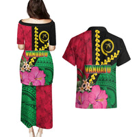 Vanuatu Flag Hibiscus Polynesian Pattern Couples Matching Puletasi and Hawaiian Shirt LT03 - Polynesian Pride