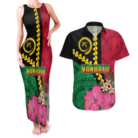 Vanuatu Flag Hibiscus Polynesian Pattern Couples Matching Tank Maxi Dress and Hawaiian Shirt