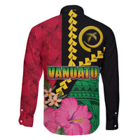 Vanuatu Flag Hibiscus Polynesian Pattern Family Matching Long Sleeve Bodycon Dress and Hawaiian Shirt