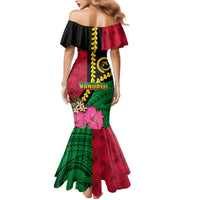 Vanuatu Flag Hibiscus Polynesian Pattern Family Matching Mermaid Dress and Hawaiian Shirt