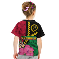 Vanuatu Flag Hibiscus Polynesian Pattern Kid T Shirt