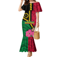 Vanuatu Flag Hibiscus Polynesian Pattern Mermaid Dress LT03 Women Black - Polynesian Pride