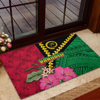 Vanuatu Flag Hibiscus Polynesian Pattern Rubber Doormat LT03 - Polynesian Pride