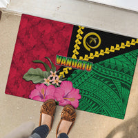 Vanuatu Flag Hibiscus Polynesian Pattern Rubber Doormat LT03 - Polynesian Pride