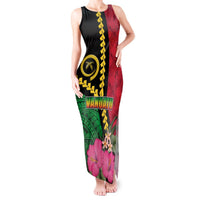 Vanuatu Flag Hibiscus Polynesian Pattern Tank Maxi Dress LT03 Women Black - Polynesian Pride