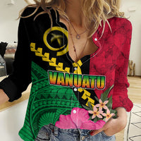 Vanuatu Flag Hibiscus Polynesian Pattern Women Casual Shirt
