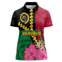 Vanuatu Flag Hibiscus Polynesian Pattern Women Polo Shirt LT03 Female Black - Polynesian Pride