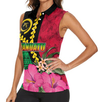 Vanuatu Flag Hibiscus Polynesian Pattern Women Sleeveless Polo Shirt