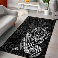 Hawaii Monk Seal and Dolphin Area Rug Polynesian Kakau Pattern Black White Color
