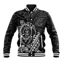 Hawaii Monk Seal and Dolphin Baseball Jacket Polynesian Kakau Pattern Black White Color LT03 Unisex Black - Polynesian Pride