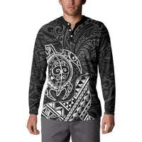 Hawaii Monk Seal and Dolphin Button Sweatshirt Polynesian Kakau Pattern Black White Color LT03 - Polynesian Pride