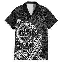 Hawaii Monk Seal and Dolphin Family Matching Short Sleeve Bodycon Dress and Hawaiian Shirt Polynesian Kakau Pattern Black White Color