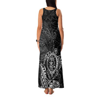 Hawaii Monk Seal and Dolphin Family Matching Tank Maxi Dress and Hawaiian Shirt Polynesian Kakau Pattern Black White Color