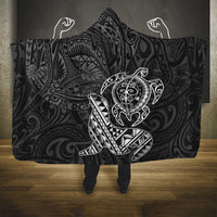 Hawaii Monk Seal and Dolphin Hooded Blanket Polynesian Kakau Pattern Black White Color LT03 One Size Black - Polynesian Pride