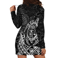 Hawaii Monk Seal and Dolphin Hoodie Dress Polynesian Kakau Pattern Black White Color LT03 - Polynesian Pride
