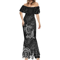 Hawaii Monk Seal and Dolphin Mermaid Dress Polynesian Kakau Pattern Black White Color LT03 - Polynesian Pride