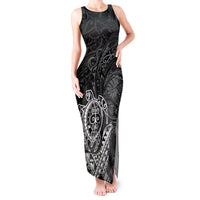 Hawaii Monk Seal and Dolphin Tank Maxi Dress Polynesian Kakau Pattern Black White Color LT03 Women Black - Polynesian Pride